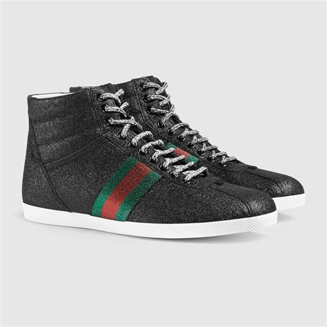 gucci glitter web high top sneaker|gucci glitter sneakers with studs.